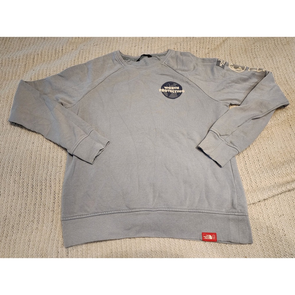 The North Face Worth Protecting Blue Gray Graphic Sweatshirt Kids Medium